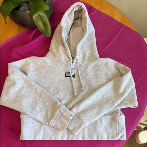 Adidas Women’s Gray Cropped Logo Hoodie Size S - Picture 2 of 10